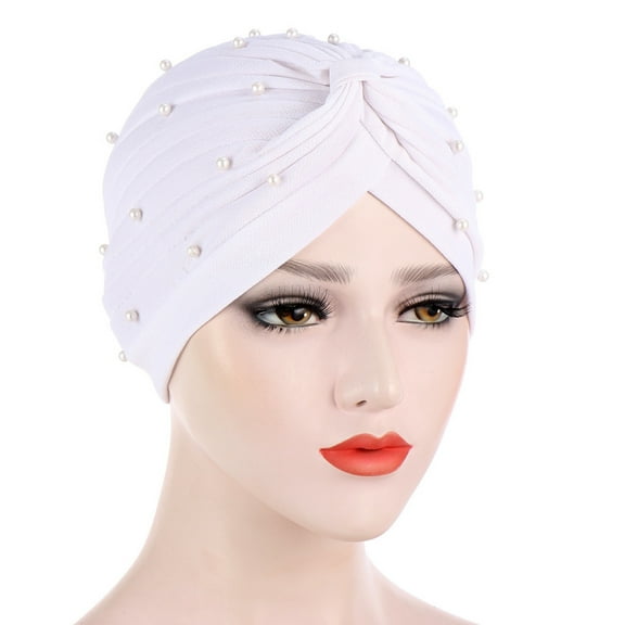 Herrnalise Women Solid Beading India Hat Muslim Ruffle Cancer Chemo Hat Beanie Wrap Cap