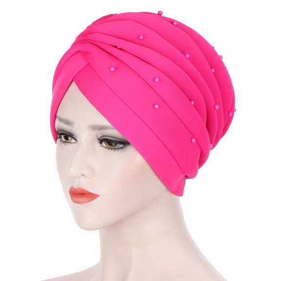 Herrnalise Women Solid Beading India Hat Muslim Ruffle Cancer Chemo Hat Beanie Wrap Cap
