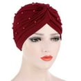 thumbnail image 1 of Herrnalise Women Solid Beading India Hat Muslim Ruffle Cancer Chemo Hat Beanie Wrap Cap, 1 of 2