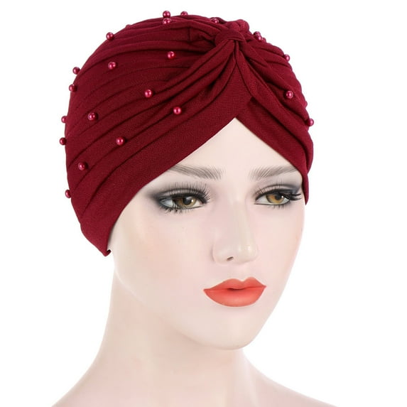 Herrnalise Women Solid Beading India Hat Muslim Ruffle Cancer Chemo Hat Beanie Wrap Cap