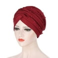 thumbnail image 1 of Herrnalise Women Solid Beading India Hat Muslim Ruffle Cancer Chemo Hat Beanie Wrap Cap, 1 of 2