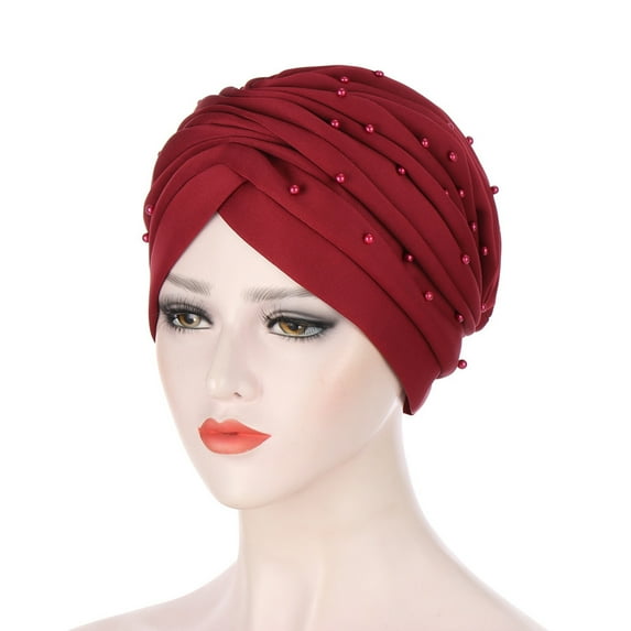 Herrnalise Women Solid Beading India Hat Muslim Ruffle Cancer Chemo Hat Beanie Wrap Cap