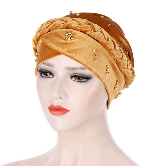 Herrnalise Women Solid Beading India Hat Muslim Ruffle Cancer Chemo Hat Beanie Wrap Cap