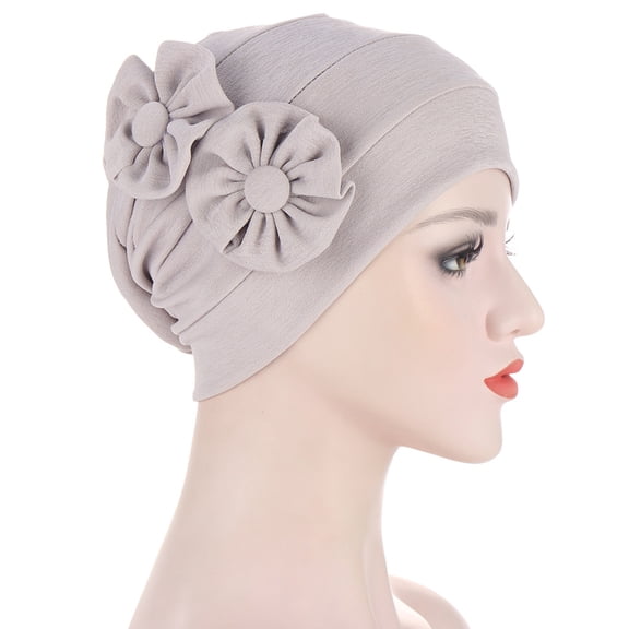 Herrnalise Women Solid Beading India Hat Muslim Ruffle Chemo Hat Beanie Wrap Cap