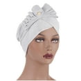 thumbnail image 1 of Herrnalise Women Solid Beading India Hat Muslim Ruffle Chemo Hat Beanie Wrap Cap, 1 of 2