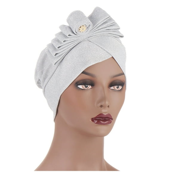 Herrnalise Women Solid Beading India Hat Muslim Ruffle Chemo Hat Beanie Wrap Cap