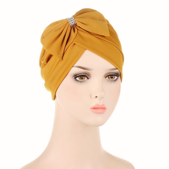 Herrnalise Women Solid Bowknot India Muslim Ruffle Chemo Hat Headwear Head Wraps Turbans Beanie Cap Headwraps