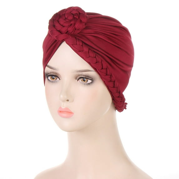 Herrnalise Women Solid Braids India Muslim Ruffle Chemo Hat Head Wraps Turbans Beanie Cap Headwraps