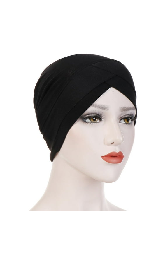 Women Solid India Hat Muslim Ruffle Chemo Beanie Turban Wrap Scarf Cap