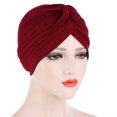 thumbnail image 1 of Herrnalise Women Solid India Hat Muslim Ruffle Chemo Hat Beanie Wrap Cap, 1 of 2