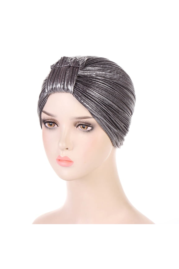 Women Solid India Muslim Ruffle Chemo Hat Head Wraps Turbans Beanie Cap Headwraps