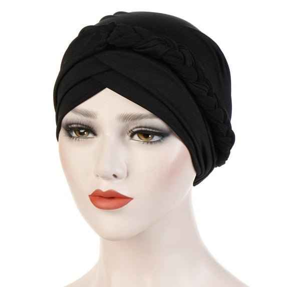 Herrnalise Women Solid Plait India Hat Muslim Ruffle Chemo Beanie Turban Wrap Cap