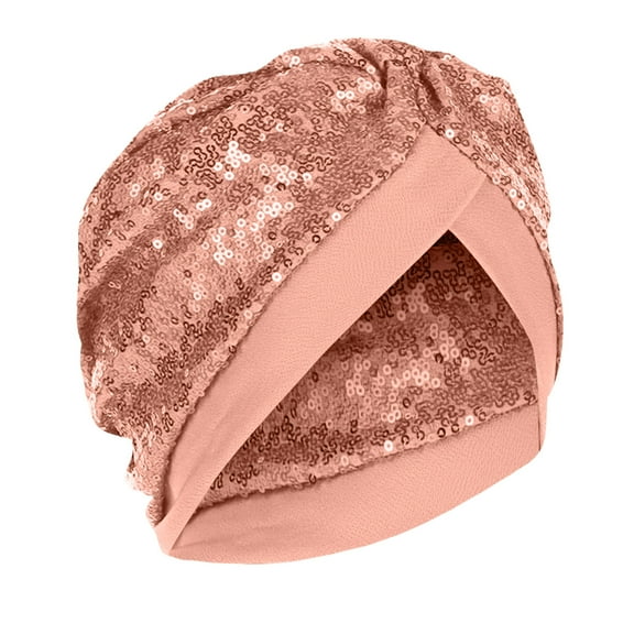 Herrnalise Women Solid Sequins India Muslim Ruffle Chemo Hat Headwear Head Wraps Turbans Beanie Cap Headwraps