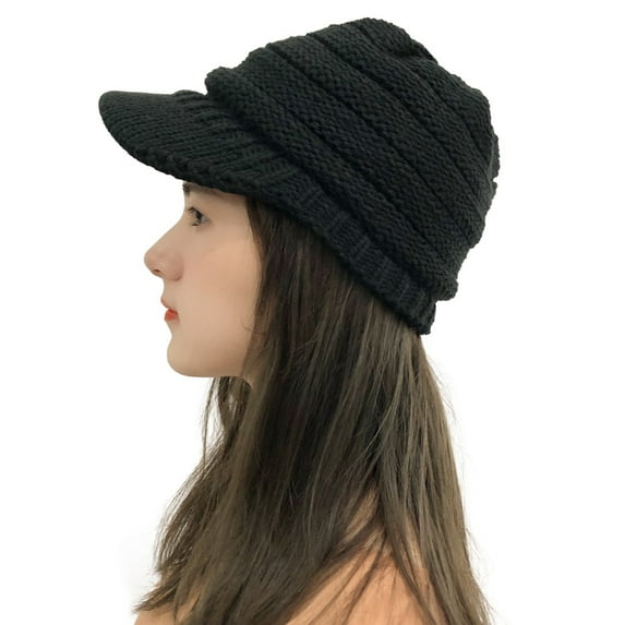 Herrnalise Women Solid Stitching Outdoor Plush Hats Crochet Knit Beanie Cap Peaked Cap