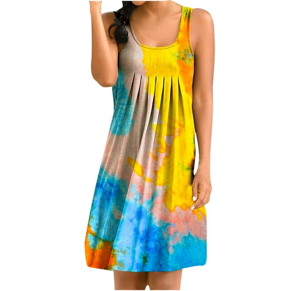 Herrnalise Women Summer Casual T Shirt Dresses Fashion Women Print O-Neck Sexy Tank Dress Sleeveless Basic Midi Club Dress