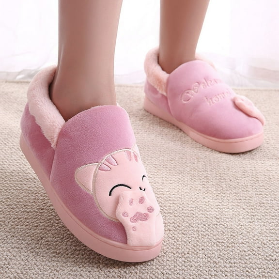 Herrnalise Women Winter Home Slippers Cartoon Cat Non-slip Warm Indoors Bedroom Floor Shoes Sales