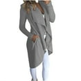 thumbnail image 1 of Herrnalise Women's 2024 Casual Lapel Cardigan Long Sleeve Open Front Irregular Hem Soft Knitted Sweater Coat with Pockets Gray,L, 1 of 6