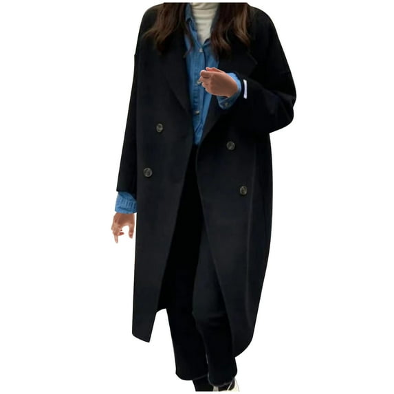 Herrnalise Women's 2024 Fall Fashion Overcoat Faux Suede Shacket Jacket Lapel Belted Long Trench Coats Black,XL