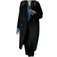 thumbnail image 1 of Herrnalise Women's 2024 Fall Fashion Overcoat Faux Suede Shacket Jacket Lapel Belted Long Trench Coats Black,XXL, 1 of 6