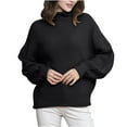 thumbnail image 1 of Herrnalise Women's 2024 Turtleneck Batwing Sleeve Loose Oversized Knitted Pullover Sweater Jumper Tops Black,XL, 1 of 1