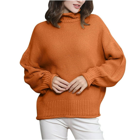 Herrnalise Women's 2024 Turtleneck Batwing Sleeve Loose Oversized Knitted Pullover Sweater Jumper Tops Yellow,S