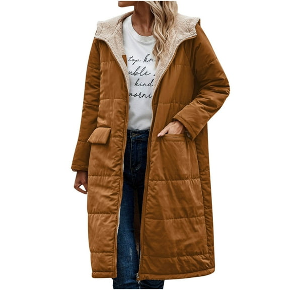 Herrnalise Women's 2024 Winter Fashion Clothes Oversized Shearling Fleece Long Coats Jackets Reversible Warm Winter Coat Outerwear Brown,M