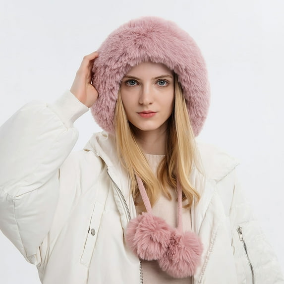 Herrnalise Women's And Winter Pullover Cap, Wool Ball, Outdoor Thickened Plush, Cold Insulation, Solid Color Knitted Hat