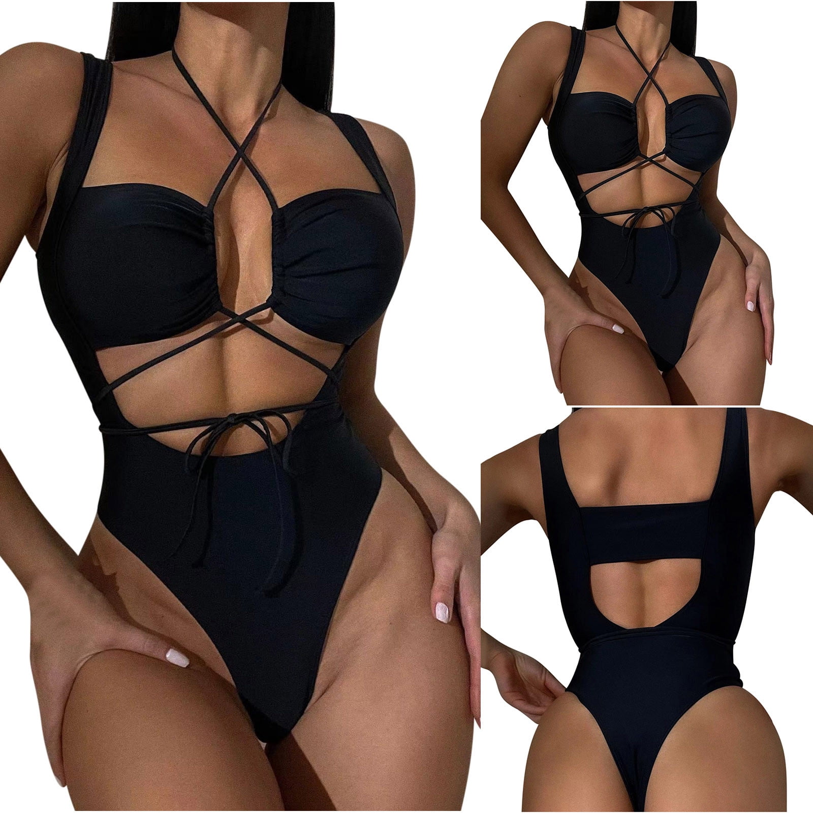 Herrnalise Women's Attractive One-piece Swimsuit Female Lace-up Hollowed  Out Backless Lace-up Bikini Bikinis for Women