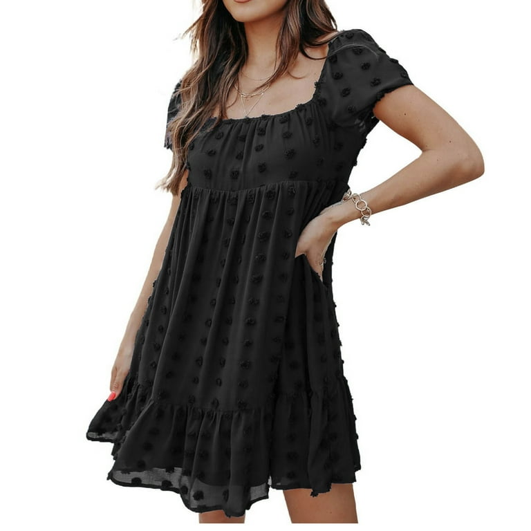 Simple Solid O-Neck Short Sleeve Chiffon Shift Dress Simple Solid O-Neck Short Sleeve Chiffon Shift Dress