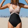 thumbnail image 1 of Herrnalise Women's Bikini Sets Colorblock Trim 2 Piece High Waisted Swimsuit Scoop Neck Adjustable Spaghetti Straps Bathing Suit, 1 of 6