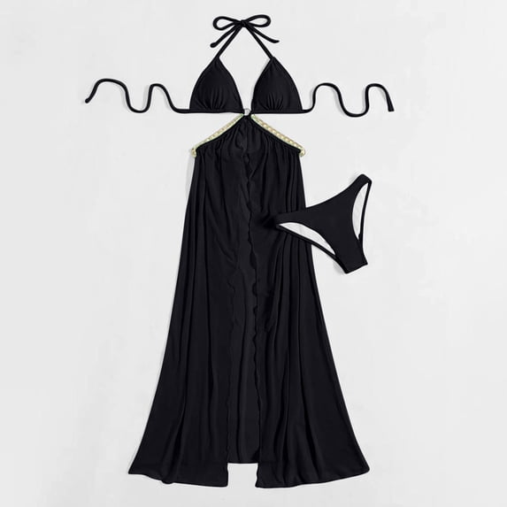 Herrnalise Women's Bikini Sets Colorblock Trim 2 Piece High Waisted Swimsuit Scoop Neck Adjustable Spaghetti Straps Bathing Suit