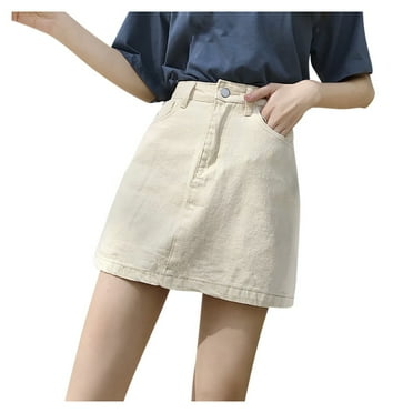 Herrnalise Women's Boho Leopard Print Skirt Fashion Women Denim Skirt Summer Lady Leisure Pure Color High Waist Skirt