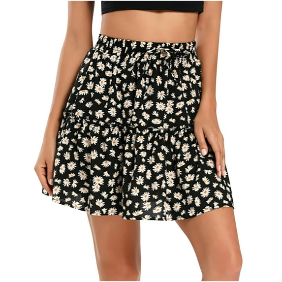 SDJMa Women's Boho Leopard Print Skirt Fashion Women Printing Casual Bandage Ruched Ruffles Elastic Waist Skirts