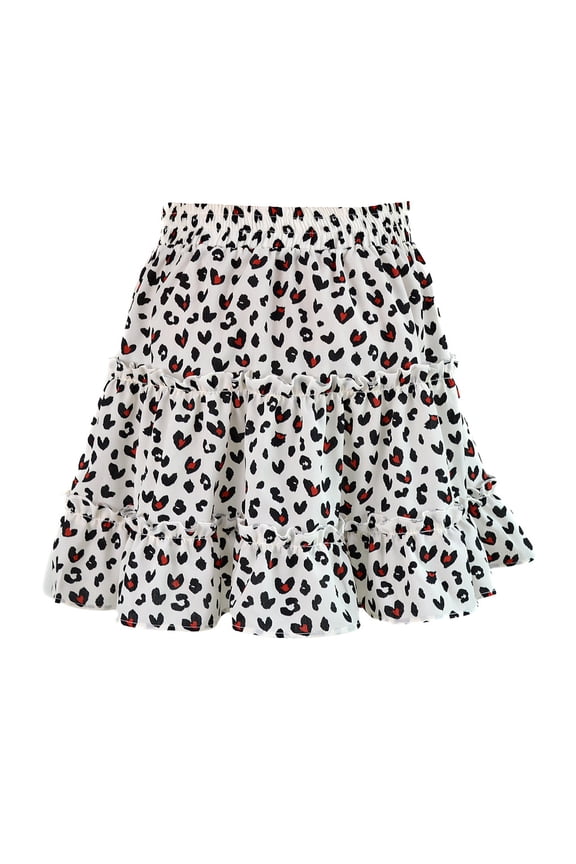 Women's Boho Leopard Print Skirt Women Summer Casual Bohe High Waist Ruffled Floral Print Beach Short Skirt