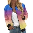 thumbnail image 1 of Herrnalise Women's Bomber Jacket Casual Coat Zip Up Outerwear Windbreaker Floral Print Overcoat With Pockets Blue,XL, 1 of 5