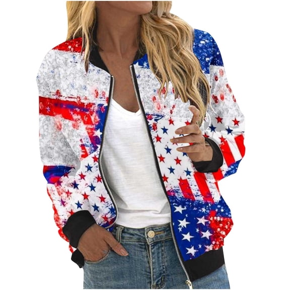 Herrnalise Women's Bomber Jacket Casual Coat Zip Up Outerwear Windbreaker Floral Print Overcoat With Pockets Blue,XL