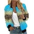 thumbnail image 1 of Herrnalise Women's Bomber Jacket Casual Coat Zip Up Outerwear Windbreaker Floral Prints Overcoat With Pockets Sky Blue,L, 1 of 5