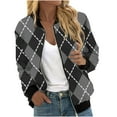 thumbnail image 1 of Herrnalise Women's Bomber Jacket Casual Coat Zip Up Outerwear Windbreaker Plaid Overcoat With Pockets Black,M, 1 of 5