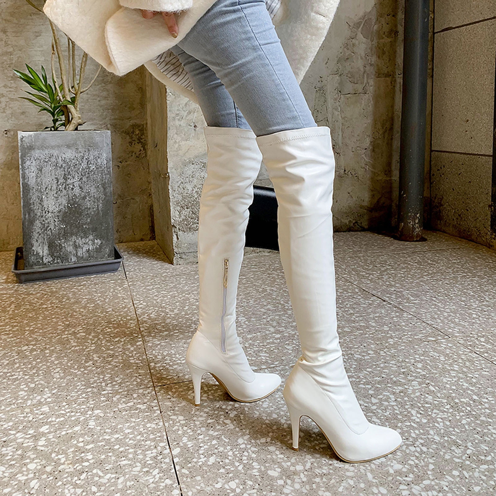 Herrnalise Women s Boots Heel Pointed Toe Side Zipper Fashion Boots Over The Knee Boots Discount