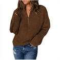 thumbnail image 1 of Herrnalise Women's Cable Cropped Sweater Long Sleeve Crewneck Pullover Knit Jumper Top Brown,L, 1 of 6