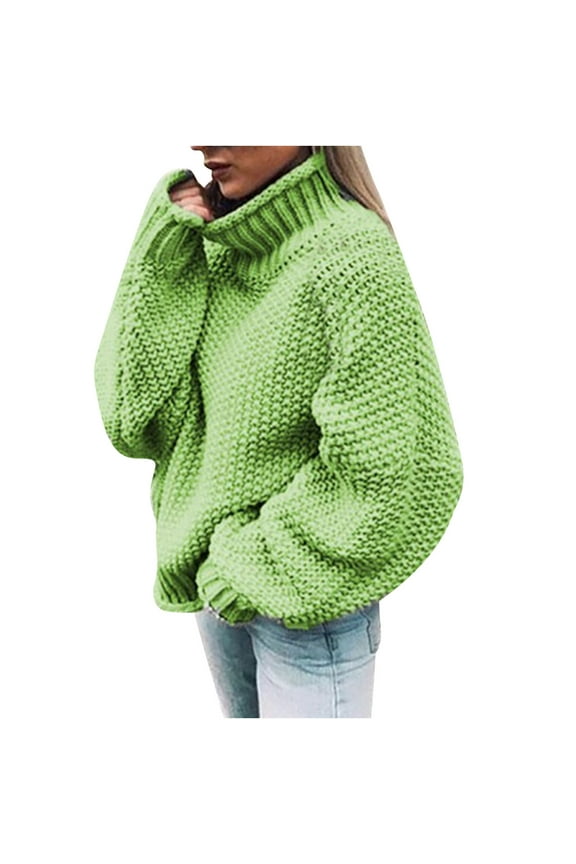 Women's Cable Cropped Sweater Long Sleeve Crewneck Pullover Knit Jumper Top Green,M