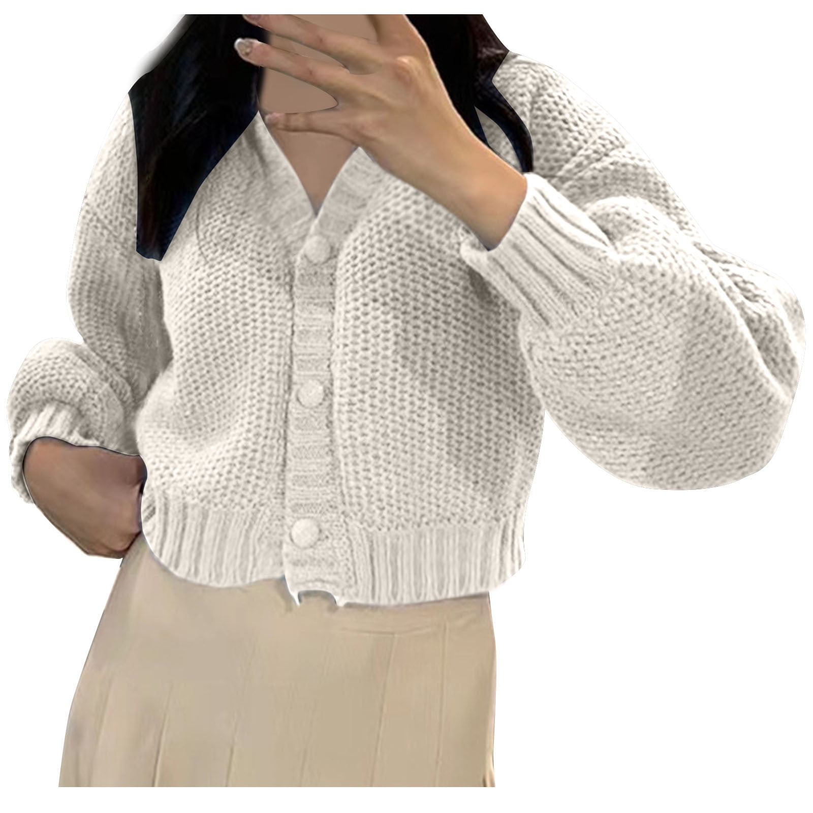 Women's Cable Stitch Sweater - Polka Dot/Checkered Pattern, Raglan Sleeve Crewneck