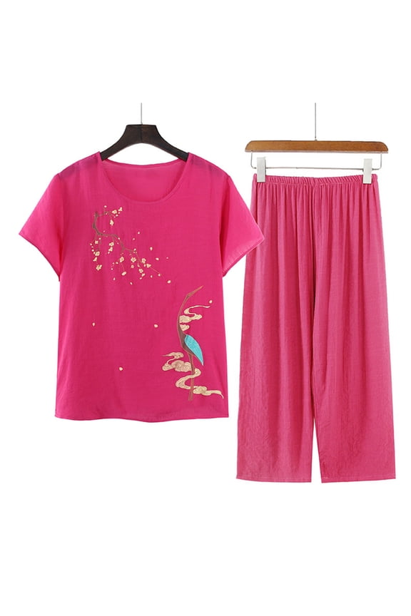 Gpaecead Women's Capri Pajama Sets Plus Size Sleepwear Top with Capri Pants 2 Piece Loungewear Set For 2XL