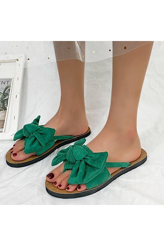 Women's Casual Fashion Suede Bowknot Flip Toe Slippers Flat Beach Shoes Shoes for Womem