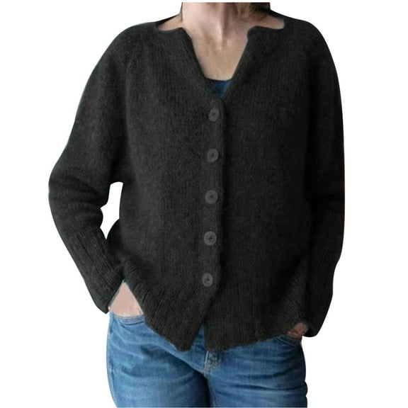 Herrnalise Women's Casual Long Sleeve Shawl Collar Buttons Down Cable Knit Cardigan Solid Sweater S-2XL