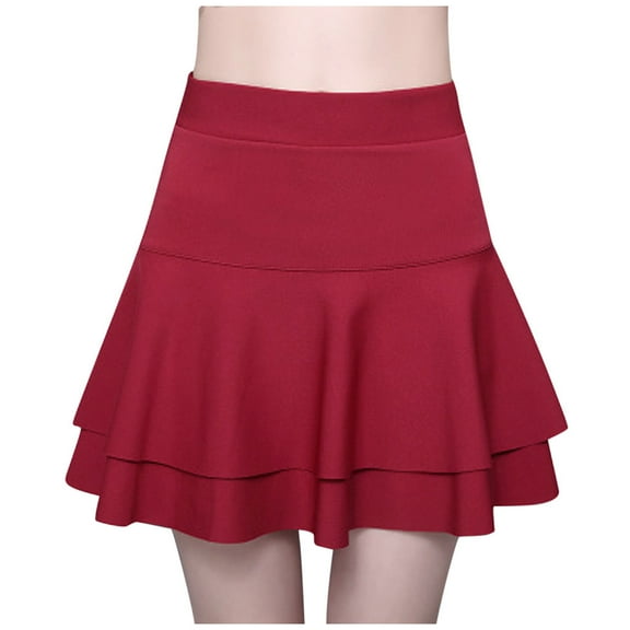 Herrnalise Women's Casual Mini Skater Skirt Ladys Elastic High Waist Pants Skirt Solid Casual Double-Layer Base Skirt