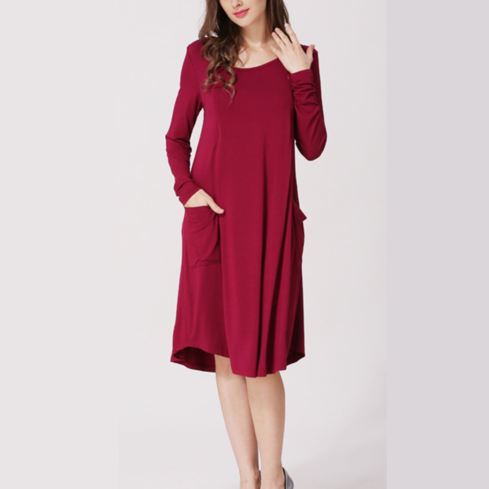 burgundy maternity dress long Angel Maternity Lucille Knit Maternity Midi Dress in Burgundy main image 1
