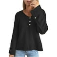 thumbnail image 1 of Herrnalise Women's Casual V Neck Sweater Loose Long Sleeve Waffle Ribbed Knit Button Henley Solid Color Pullover Jumper Top S-3XL, 1 of 7