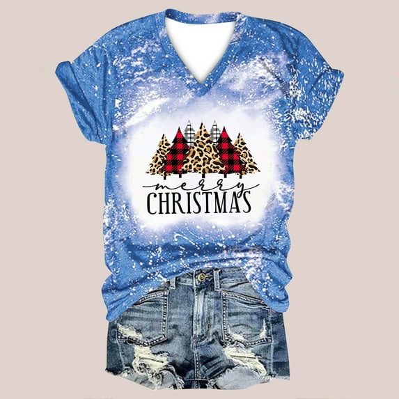 Herrnalise Women's Classic-Fit 100% Cotton Short-Sleeve T-Shirt Christmas Fashion Woman Causal V-Neck Printing Blouse Short Sleeve T-Shirt Tops