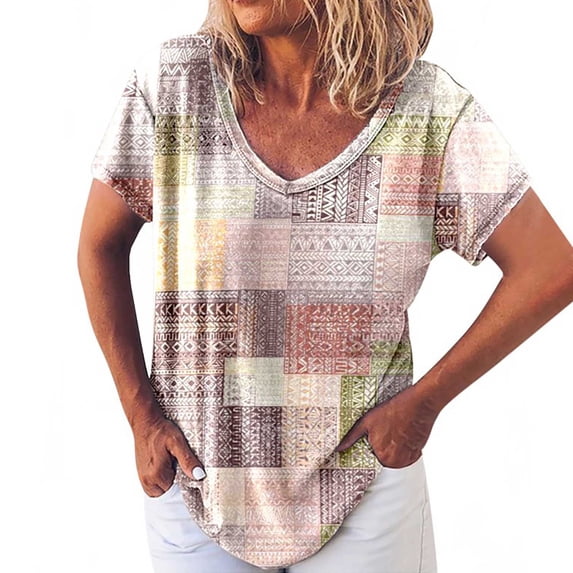SDJMa Women's Classic-Fit 100% Cotton Short-Sleeve T-Shirt Fashion Women Summer Short Sleeve T-Shirts Print V-Neck Casual Blouse Tops